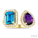 Toi Et Moi Gemstone & Halo Diamond Fashion Open Ring