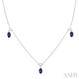 1/4 ctw Round Cut Diamonds and 5X3MM Oval Shape Sapphire Precious Station Necklace in 14K White Gold