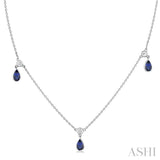 1/4 ctw Round Cut Diamonds and 5X3MM Pear Shape Sapphire Precious Station Necklace in 14K White Gold