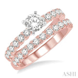 1 1/2 Ctw Diamond Wedding Set With 1 Ctw Round cut Engagement Ring and 1/2 Ctw Wedding Band in 14K Rose And White Gold