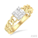 1/4 ctw Fusion Baguette and Round Cut Diamond Cuban Link Fashion Ring in 14K Yellow Gold