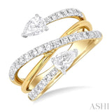 1 ctw East West Pear and Round Cut Diamond Split Open End Fashion Ring in 14K Yellow Gold