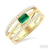 5X3MM East- West Emerald and 1/4 ctw Single Cut Diamond Triple Split Precious Ring in 10K Yellow Gold