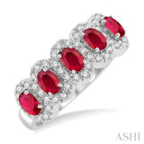 1/3 ctw Oval Cut 4x3 MM Precious Ruby and Round Cut Diamond Wedding Band in 14K White Gold