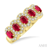 1/3 ctw Oval Cut 4x3 MM Precious Ruby and Round Cut Diamond Wedding Band in 14K Yellow Gold