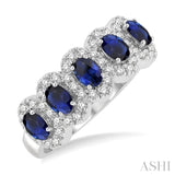 1/3 ctw Oval Cut 4x3 MM Precious Sapphire and Round Cut Diamond Wedding Band in 14K White Gold