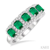 1/2 ctw Octagonal Shape 4x3 MM Precious Emerald and Round Cut Diamond Wedding Band in 14K White Gold