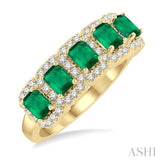 1/2 ctw Octagonal Shape 4x3 MM Precious Emerald and Round Cut Diamond Wedding Band in 14K Yellow Gold
