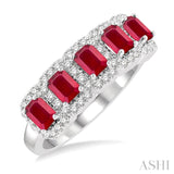 1/2 ctw Octagonal Shape 4x3 MM Precious Ruby and Round Cut Diamond Wedding Band in 14K White Gold