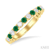 1/4 ctw Round Cut 2.25MM Emerald and Diamond Precious Wedding Band in 14K Yellow Gold