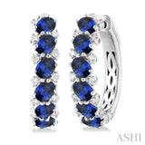 1/4 Ctw Oval Cut 4X3 MM Sapphire and Round Cut Diamond Precious Hoop Earring in 14K White Gold