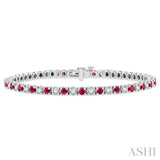 1 1/2 ctw Square Box Link 2.5MM Ruby and Round Cut Diamond Precious Tennis Bracelet in 14K White Gold