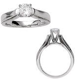 Four prong solitaire blank setting in 14K White gold (Holds a 1/2 Carat to 2 Carat Center Sold Separately)