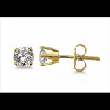 .60 Ctw Round Diamond Stud Earrings, 4 prong setting in 14Kt Yellow Gold.