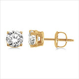 1.50 Ctw Round Diamond Stud Earrings, 4 prong setting in 14Kt Yellow Gold.